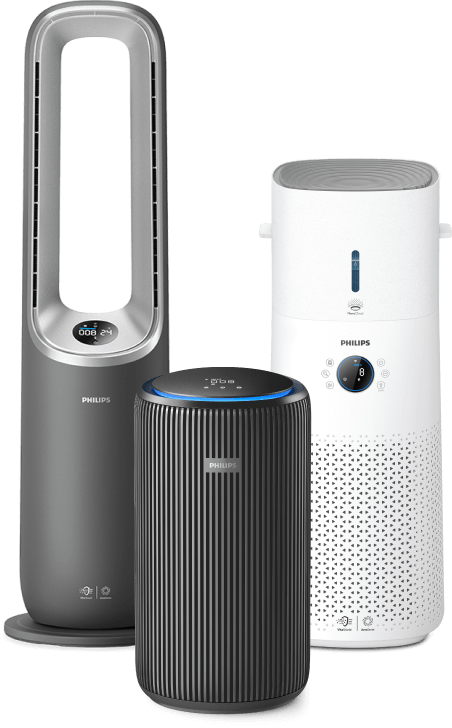 Différents purificateurs d'air Philips disposés côte à côte
